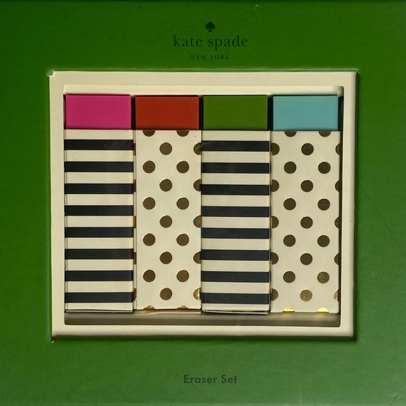 NWT Kate Spade Dots and Stripes Four Color Eraser Set - Picture 3 of 6